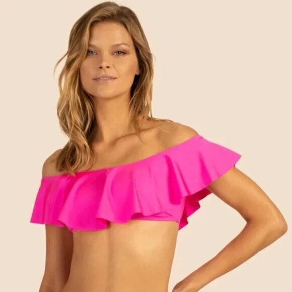 💕TRINA TURK💕 Monaco Solids Off The Shoulder Bandeau Bikini Top Pink Pop 6 NWT - Picture 1 of 12